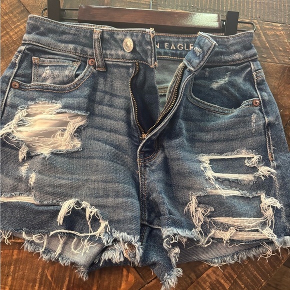 American Eagle Outfitters Blue Jean Shorts Distressed Frayed Hem - Picture 10 of 10